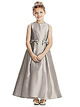 Front View Thumbnail - Taupe Princess Line Satin Twill Flower Girl Dress with Bows