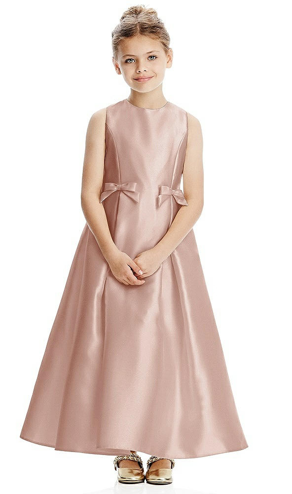 Front View - Toasted Sugar Princess Line Satin Twill Flower Girl Dress with Bows