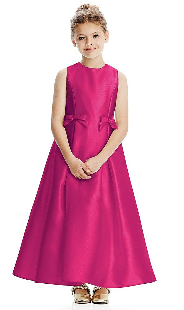 Front View - Think Pink Princess Line Satin Twill Flower Girl Dress with Bows