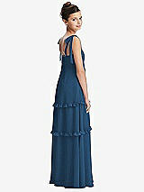 Rear View Thumbnail - Dusk Blue Tie-Shoulder Juniors Dress with Tiered Ruffle Skirt