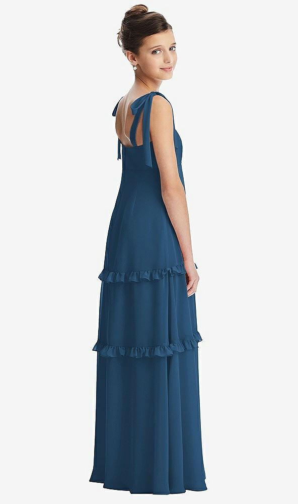 Back View - Dusk Blue Tie-Shoulder Juniors Dress with Tiered Ruffle Skirt