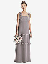 Front View Thumbnail - Cashmere Gray Tie-Shoulder Juniors Dress with Tiered Ruffle Skirt