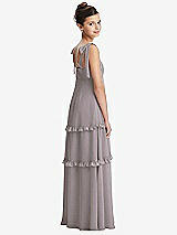 Rear View Thumbnail - Cashmere Gray Tie-Shoulder Juniors Dress with Tiered Ruffle Skirt