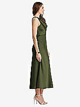 Side View Thumbnail - Olive Green Cowl-Neck Midi Tank Dress - Esme