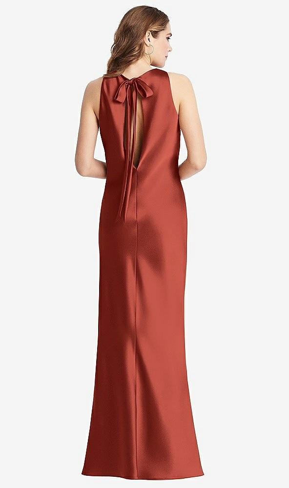 Front View - Amber Sunset Tie Neck Low Back Maxi Tank Dress - Marin