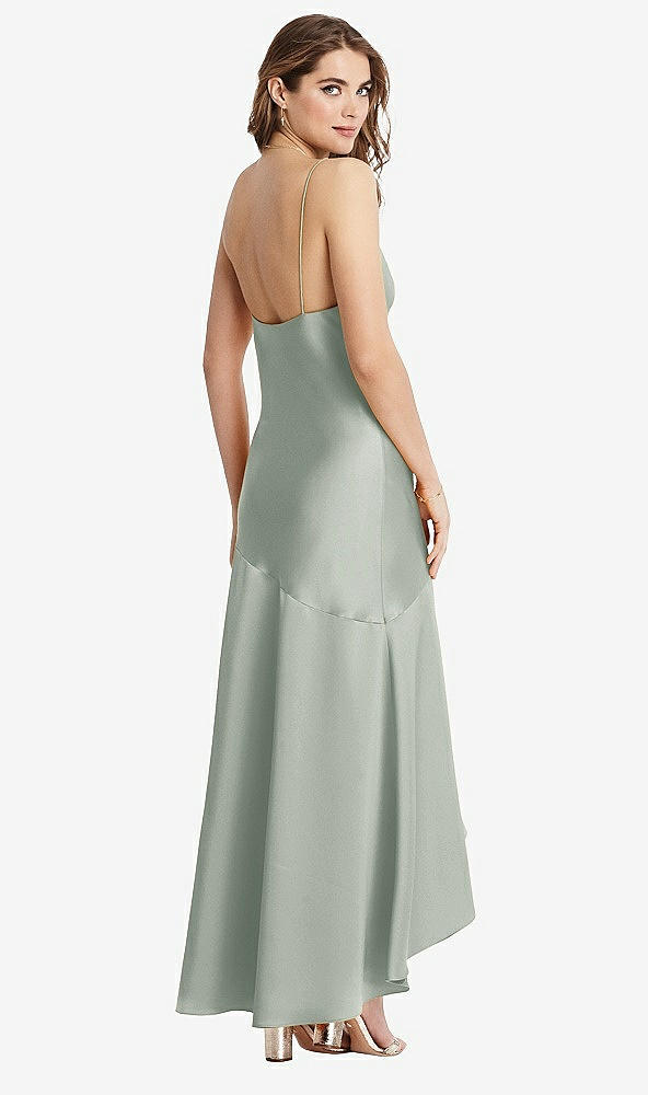 Back View - Willow Green Asymmetrical Drop Waist High-Low Slip Dress - Devon