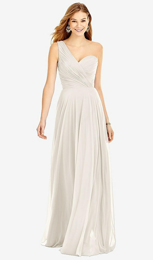 Front View - Ivory One-Shoulder Draped Chiffon Maxi Dress - Dani