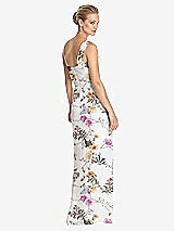 Rear View Thumbnail - Butterfly Botanica Ivory One-Shoulder Draped Maxi Dress with Front Slit - Aeryn