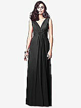 Front View Thumbnail - Black Draped V-Neck Shirred Chiffon Maxi Dress