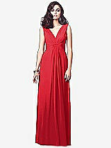 Front View Thumbnail - Parisian Red Draped V-Neck Shirred Chiffon Maxi Dress