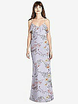 Front View Thumbnail - Butterfly Botanica Silver Dove Ruffle-Trimmed Backless Maxi Dress