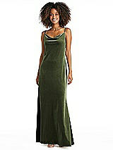 Alt View 1 Thumbnail - Olive Green Cowl-Neck Convertible Velvet Maxi Slip Dress - Sloan