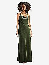 Front View Thumbnail - Olive Green Cowl-Neck Convertible Velvet Maxi Slip Dress - Sloan