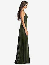 Side View Thumbnail - Olive Green Velvet Halter Maxi Dress with Front Slit - Harper