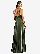 Rear View Thumbnail - Olive Green Velvet Halter Maxi Dress with Front Slit - Harper
