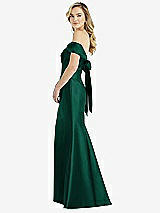 Front View Thumbnail - Hunter Green Off-the-Shoulder Bow-Back Satin Trumpet Gown