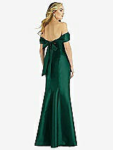 Rear View Thumbnail - Hunter Green Off-the-Shoulder Bow-Back Satin Trumpet Gown
