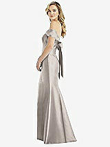 Front View Thumbnail - Taupe Off-the-Shoulder Bow-Back Satin Trumpet Gown
