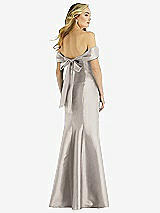 Rear View Thumbnail - Taupe Off-the-Shoulder Bow-Back Satin Trumpet Gown