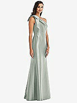 Alt View 2 Thumbnail - Willow Green Bow One-Shoulder Satin Trumpet Gown