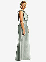 Side View Thumbnail - Willow Green Bow One-Shoulder Satin Trumpet Gown