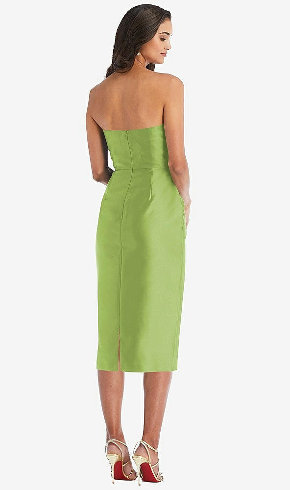 Back View - Mojito Strapless Bow-Waist Pleated Satin Pencil Dress with Pockets