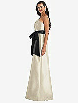 Side View Thumbnail - Champagne & Black One-Shoulder Bow-Waist Maxi Dress with Pockets