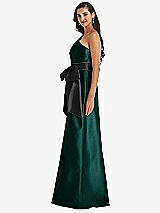 Side View Thumbnail - Evergreen & Black One-Shoulder Bow-Waist Maxi Dress with Pockets