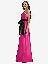 Side View Thumbnail - Think Pink & Black One-Shoulder Bow-Waist Maxi Dress with Pockets