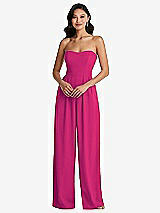 Front View Thumbnail - Think Pink Strapless Pleated Front Jumpsuit with Pockets