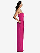 Side View Thumbnail - Think Pink Strapless Pleated Front Jumpsuit with Pockets