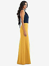 Alt View 2 Thumbnail - NYC Yellow & Midnight Navy High-Neck Open-Back Maxi Dress with Scarf Tie