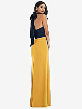 Alt View 3 Thumbnail - NYC Yellow & Midnight Navy High-Neck Open-Back Maxi Dress with Scarf Tie