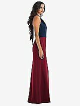 Alt View 2 Thumbnail - Burgundy & Midnight Navy High-Neck Open-Back Maxi Dress with Scarf Tie