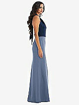 Alt View 2 Thumbnail - Larkspur Blue & Midnight Navy High-Neck Open-Back Maxi Dress with Scarf Tie