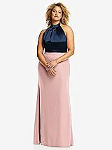 Front View Thumbnail - Rose - PANTONE Rose Quartz & Midnight Navy High-Neck Open-Back Maxi Dress with Scarf Tie