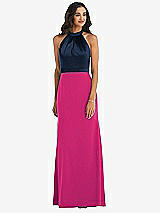 Alt View 1 Thumbnail - Think Pink & Midnight Navy High-Neck Open-Back Maxi Dress with Scarf Tie