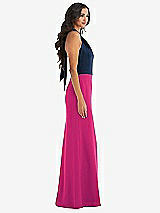Alt View 2 Thumbnail - Think Pink & Midnight Navy High-Neck Open-Back Maxi Dress with Scarf Tie