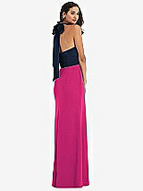 Alt View 3 Thumbnail - Think Pink & Midnight Navy High-Neck Open-Back Maxi Dress with Scarf Tie