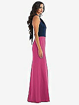 Alt View 2 Thumbnail - Tea Rose & Midnight Navy High-Neck Open-Back Maxi Dress with Scarf Tie