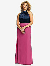 Front View Thumbnail - Tea Rose & Midnight Navy High-Neck Open-Back Maxi Dress with Scarf Tie