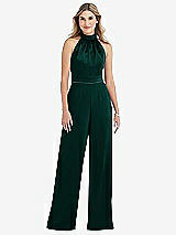 Side View Thumbnail - Evergreen & Evergreen High-Neck Open-Back Jumpsuit with Scarf Tie