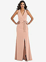 Front View Thumbnail - Pale Peach Open-Back Halter Maxi Dress with Draped Bow