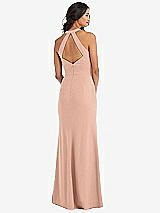 Rear View Thumbnail - Pale Peach Open-Back Halter Maxi Dress with Draped Bow