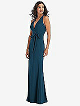 Side View Thumbnail - Atlantic Blue Open-Back Halter Maxi Dress with Draped Bow