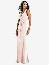 Side View Thumbnail - Blush Open-Back Halter Maxi Dress with Draped Bow