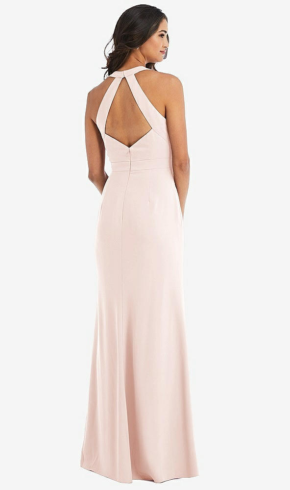 Back View - Blush Open-Back Halter Maxi Dress with Draped Bow
