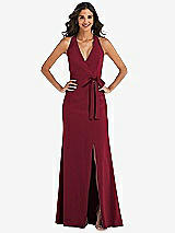 Front View Thumbnail - Burgundy Open-Back Halter Maxi Dress with Draped Bow