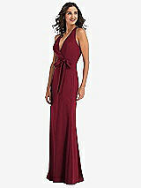 Side View Thumbnail - Burgundy Open-Back Halter Maxi Dress with Draped Bow