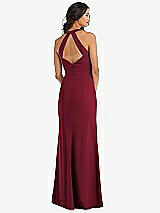 Rear View Thumbnail - Burgundy Open-Back Halter Maxi Dress with Draped Bow